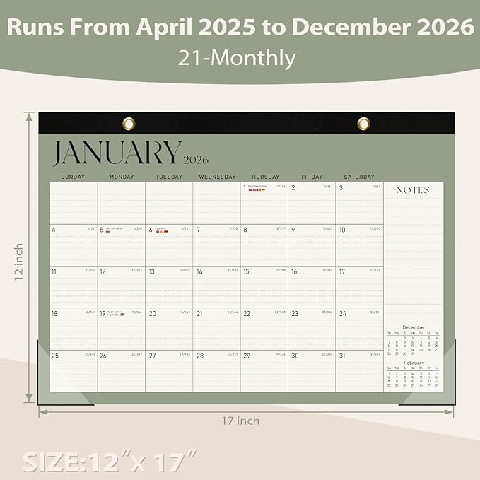 Desk Calendar 2025-2026, Runs Until December 2026 - Large Size 17" x 12" Desktop/Wall Monthly Calendar with To Do List, Personal Desk Calendar Planner for Home, School, Office-DeskLoop Office