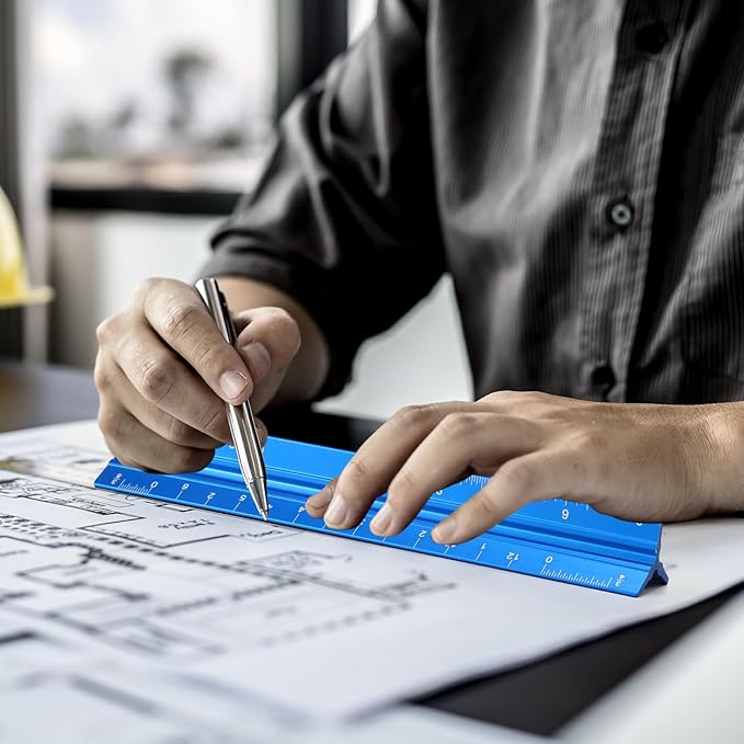 Fumete 12 Pack 6 Inch Architectural Engineering Scale Rulers Small Scale Ruler Pocket Size Scale Ruler Construction Rulers Imperial Measurements for Architects Engineering, Draftsman Drawing(Blue)-DeskLoop Office