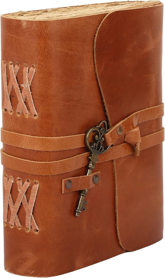 Leather Journal with Deckle Edge Paper 8x6 inch and Vintage Key | Handmade - Image 6