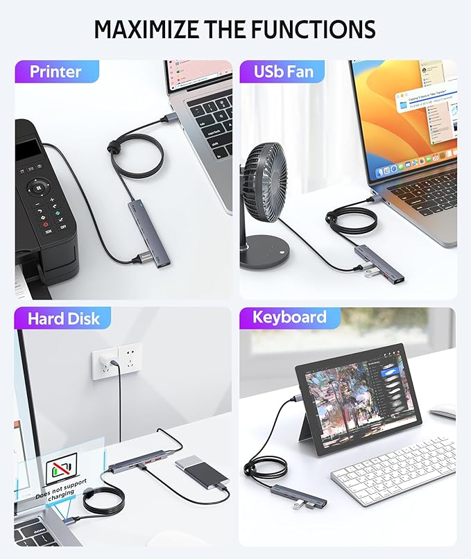 Aceele USB 3.2 Gen 2 Hub with 2 USB-A & 2 USB-C Ports, 10Gbps USB Splitter with 4ft Long Cable, USB Data Extented with 5V3A Type-C Power Port, Compatible for Laptop, iMac Laptop and More-DeskLoop Office