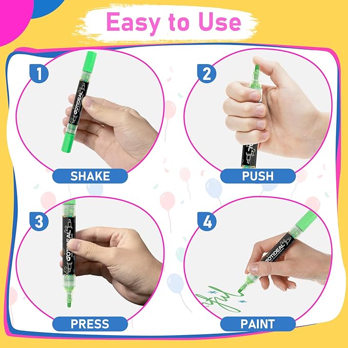 GOTIDEAL Chalk Markers Dual Tips,Erasable Liquid Chalk Marker for Blackboard,Washable Chalk Pens for Auto,Car,Glass,Mirror,Chalkboard,Window markers,24 Colors Chalk Board Markers with Metallic Colors-DeskLoop Office