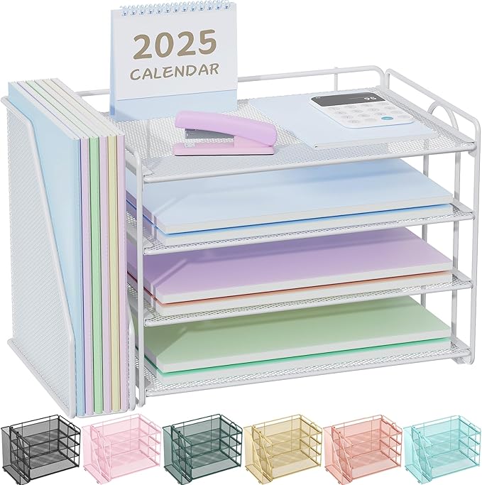 Spacrea Desk Organizers and Accessories, Paper Organizer for Desk with File organizer, Desk Accessories & Workspace Organizers for Office Supplies (White)-DeskLoop Office