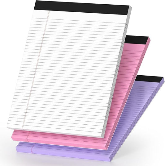 3 Pack Legal Pads 8.5 x 11 College Ruled Colored Note Pads 8.5" x 11" Lined Paper Chipboard-Backed Notepad with Micro-Perforated Notebook Paper for Office & School Supplies 50 Sheets/Pad-DeskLoop Office