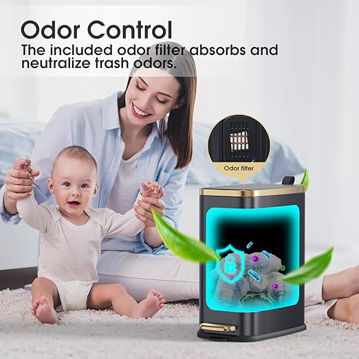 CEROELDA Small Bathroom Trash Can with Lid Soft Close-5L/1.3 Gal Slim Garbage Can-Metal Step Wastebasket-Rectangle Narrow Waste Bin for Office, Bedroom, Toilet, Live Room-Black-DeskLoop Office