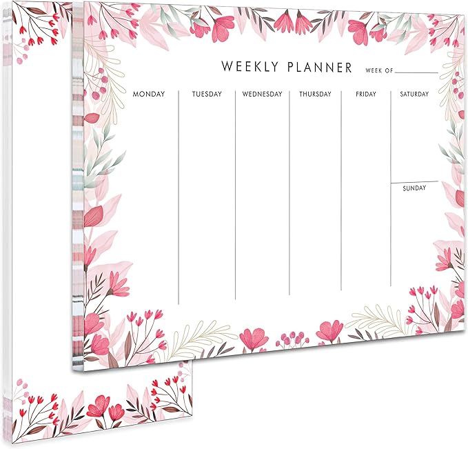 Weekly Planner Notepad Tear Off Set of 2 Weekly Calendar Pad 52 Undated To Do List Notepad Desk Planning Pads Productivity Tracker for Work School Home Goals Notes Schedule Ideas, Floral Pink-DeskLoop Office