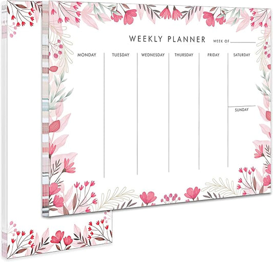 Weekly Planner Notepad Tear Off Set of 2 Weekly Calendar Pad 52 Undated To Do List Notepad Desk Planning Pads Productivity Tracker for Work School Home Goals Notes Schedule Ideas, Floral Pink-DeskLoop Office