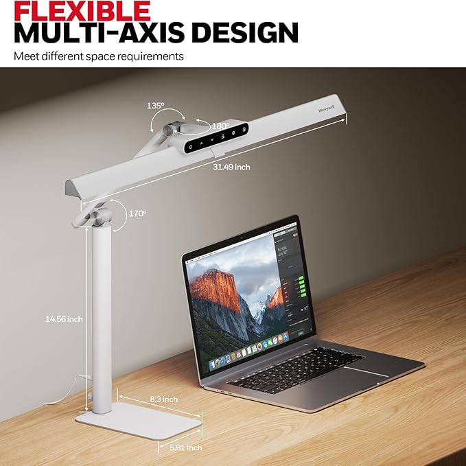 Honeywell LED Desk Lamp with Base - HJ1WT Sunturalux Eye-Caring Architect Desk Lamp for Home Office, 1200LM Computer Desk Light 4 Color Modes Stepless Dimming Task Desk Light with Timer Function White-DeskLoop Office