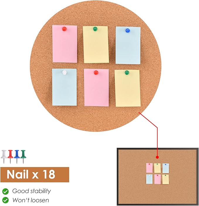 Board2by Cork Board Bulletin Board 36 x 48, Black Wood Framed 4x3 Corkboard, Office Board for Wall Cork, Large Wall Mounted Notice Pin Board with 18 Push Pins for School, Home & Office-DeskLoop Office