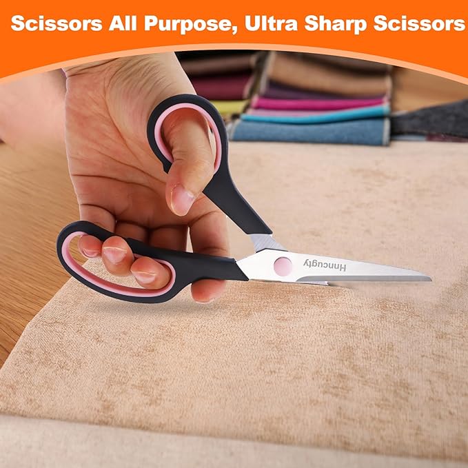 Scissors for Office School Supplies, Hnncugty 8" Scissors All Purpose Bulk Set of 24-Pack, Sharp Shears for Home Craft Sewing Fabric, Middle School Student Teacher Supplies, Comfort Right/Left Handed-DeskLoop Office