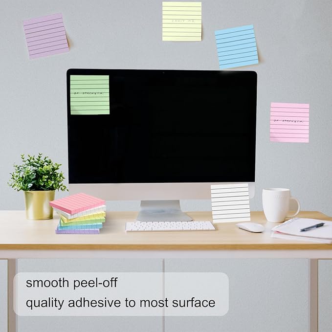48 Pack 3840 Sheets Lined Sticky Notes 3X3 in Ruled Self Sticky Note Pads 80 Sheets/pad Colorful Sticky Notes with Lines Post Notes for Office, Home, School, Meeting-DeskLoop Office