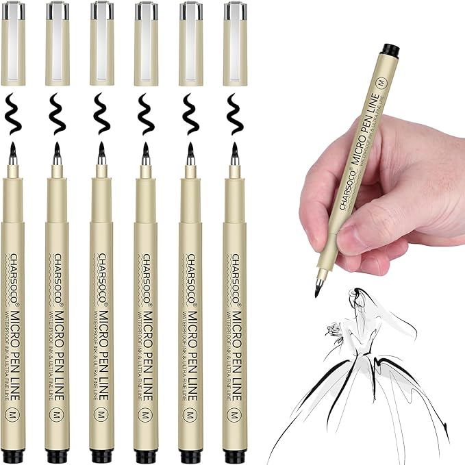 M Micro Pen, 6 Pack Black Fine Point Pen with Waterproof Archival Ink, 3mm Fineliner Ink Pens for Artist Illustration, Sketching, Anime, Manga, Technical Drawing and Scrapbooking-DeskLoop Office