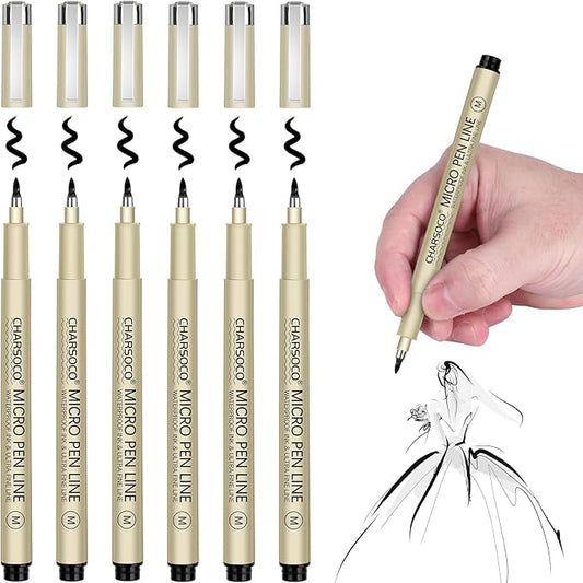M Micro Pen, 6 Pack Black Fine Point Pen with Waterproof Archival Ink, 3mm Fineliner Ink Pens for Artist Illustration, Sketching, Anime, Manga, Technical Drawing and Scrapbooking-DeskLoop Office