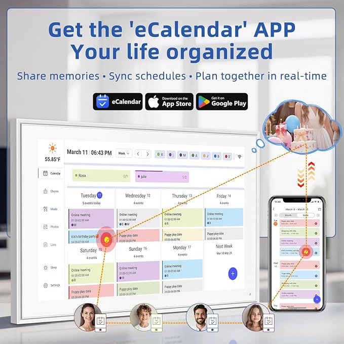 21.5 Inch Digital Calendar, Electronic Chore Chart, Smart Weekly and Monthly Planner 1920 * 1080P IPS Touchscreen Wall and Desk Calendar for Family Schedules, White-DeskLoop Office