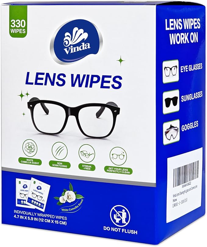 Pre-Moistened Lens Cleaning Wipes – 330 Individually Wrapped, Streak-Free Wipes for Glasses, Screens, Cameras & More – Ammonia-Free, Gentle Optical Cleaner-DeskLoop Office