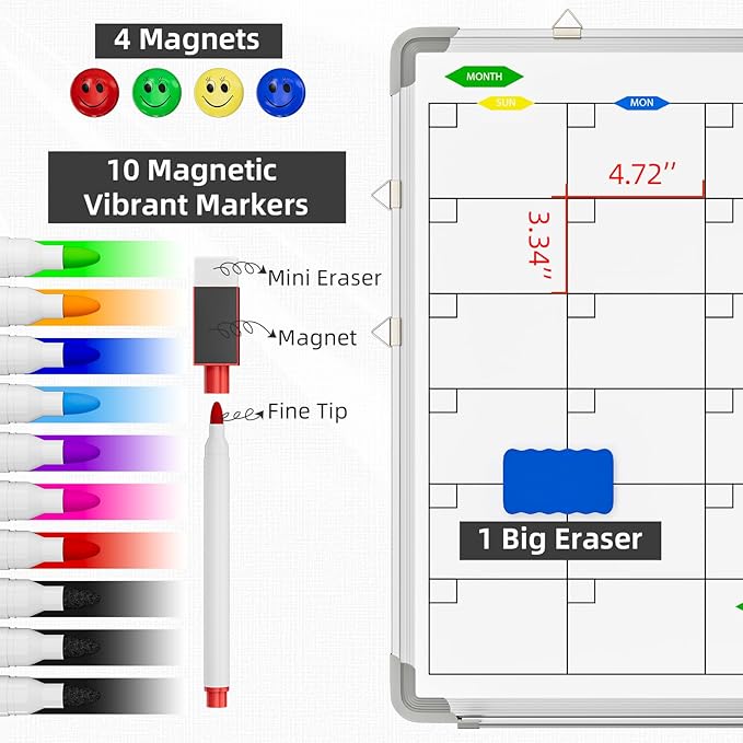 Polegas 24" X 36" Magnetic Dry Erase Board Whiteboard with Lines, Wall Hanging Monthly Calendar to Do List Schedule Board-DeskLoop Office