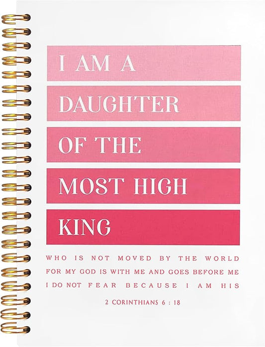 BearCake Pink I am Daughter of the Most High King Christian Notebook Journal, Christian Gifts for Women, Bible Notebooks for Note Taking, Bible Journaling Notebook, Hardcover Spiral Notebook 5.5x8.3-DeskLoop Office