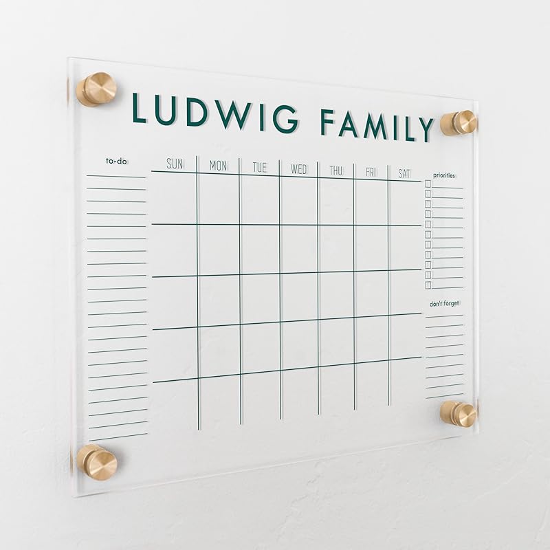 Personalized Clear Acrylic Calendar for Wall, Calendar Whiteboard for Wall, Dry Erase Wall Calendar, Wall Calendar Organizer System for Home (Block, Jade, 14"W x 11"H)-DeskLoop Office