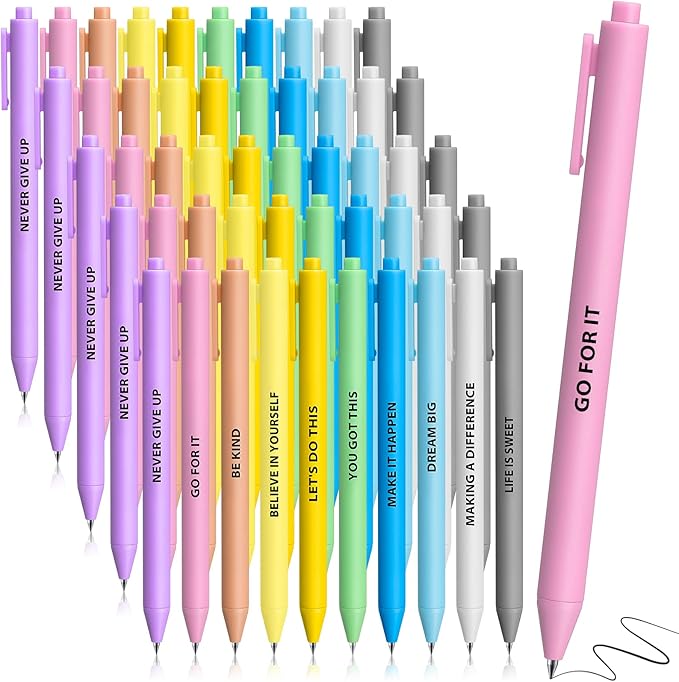 Epakh 50 Pcs Funny Pens Inspirational School Pens Bulk Positive Motivational Quotes on Ballpoint, Black Ink Pen for Adults Back to Schools Gift from Teacher(Inspirational,Macaron Color)-DeskLoop Office