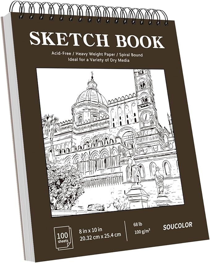 Soucolor 8" x 10" Blank Spiral Notebook| 100 Sheets 68lb/100gsm| Classroom Must Haves Supplies, Back to School Supplies for Teachers & Students| Small Sketchbook Drawing Paper for Kids and Adults-DeskLoop Office