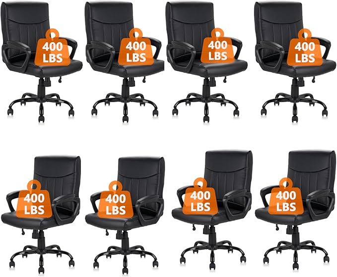 CLATINA Mid Back Leather Office Executive Chair with Lumbar Support and Padded Armrestes Swivel Adjustable Ergonomic Design for Home Computer Desk 8 Pack-DeskLoop Office