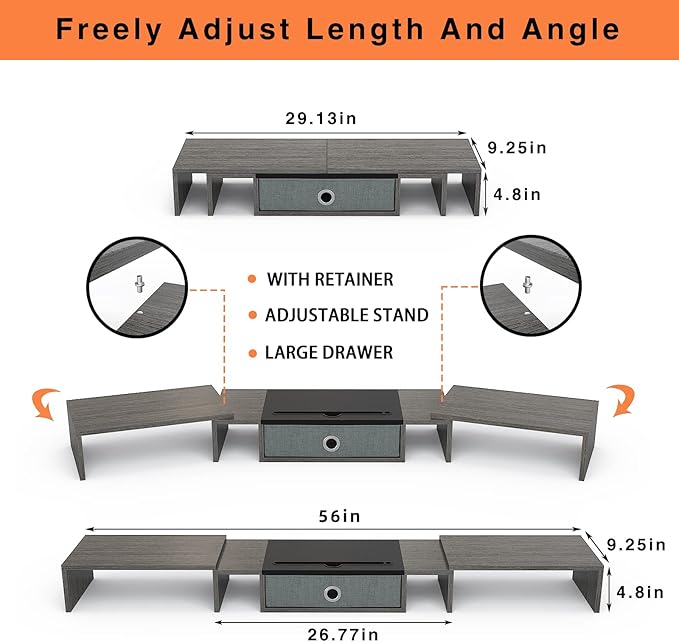 WESTREE Triple Dual Monitor Stand Riser with Drawer,Extra Large Adjustable for 2~3 Monitors,Solt for Phone & Tablet, Desktop Organizer Stand for Computer,Laptop,Printer,TV-DeskLoop Office