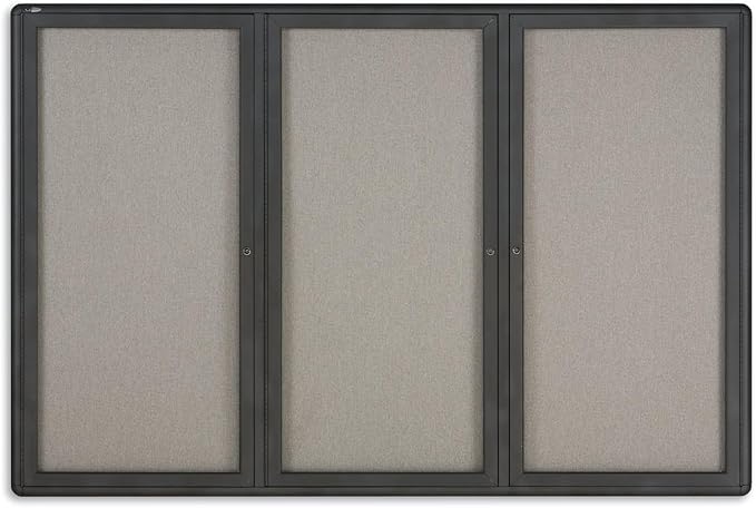 Quartet Enclosed Radius Fabric Bulletin Board, 6' x 4', 3 Door, Graphite Frame (2367L)-DeskLoop Office