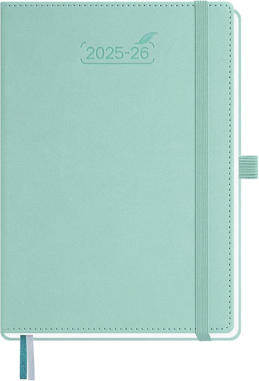 BEZEND Planner 2025-2026 Weekly and Monthly, 5.8" x 8.5" Academic Calendar (Jul 25-Dec 26) Vertical Daily Appointment with Hourly Timeslot & Monthly Tab, PU Leather Hardcover - Mint Green-DeskLoop Office