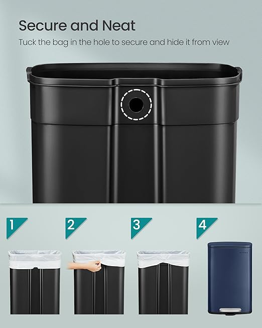 SONGMICS 13 Gallon (50 L) Trash Can, Stainless Steel Kitchen Garbage Can, Recycling or Waste Bin, Soft Close, Step-On Pedal, Removable Inner Bucket, Midnight Blue ULTB050L01-DeskLoop Office