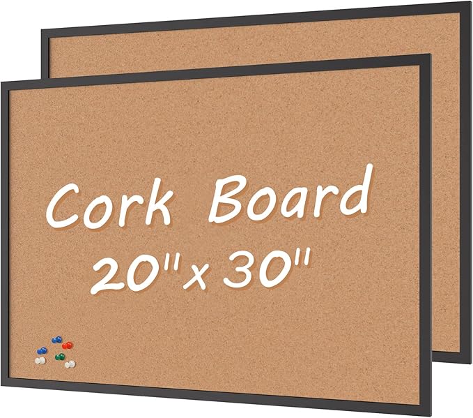 Board2by 2-Pack Cork Board Bulletin Board 20“ x 30”, Black Wood Framed Corkboard, Office Board for Wall Cork, Large Wall Mounted Notice Pin Board with 32 Push Pins for School, Home & Office-DeskLoop Office