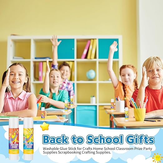 Zubebe 200 Pcs White Glue Stick Bulk Back to School Gifts First Day Sets 0.32 oz Washable Glue Stick for Crafts Home Classroom Prize Party Supplies Scrapbooking Crafting Supplies (Star)-DeskLoop Office