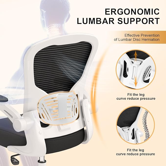Office Chair, Ergonomic Desk Chairs 330LBS Capacity High Back Mesh Computer Chair with Flip-up Armrests, Comfy Work Chair with Adjustable Lumbar Support, Rolling Chair-DeskLoop Office