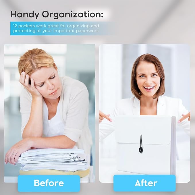 Accordion File Organizer, Expanding File Folder for Sorting Documents and Papers, 13 Pockets Receipt Organizer for Home, Travel and Office Use (White)-DeskLoop Office