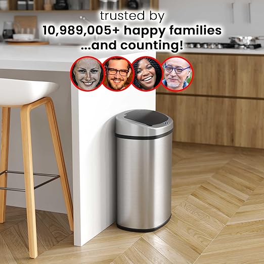 iTouchless 13 Gallon Stainless Steel Kitchen Trash Can with Sensor 2.0 Tech Touchless Lid and AbsorbX Odor Filter, Oval Slim Space-Saving Automatic Garbage Bin for Home, Office, Business, Restroom-DeskLoop Office