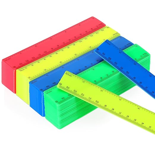 Zonon 100 Pcs 6 Inch Rulers Bulk Plastic Flexible Small Straight Rulers with Inches and Centimeters First Day of School Gift for Students Back to School Office Supplies(Bright Color, Opaque)-DeskLoop Office