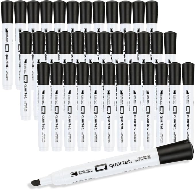 Quartet Dry Erase Markers, Chisel Tip White Board Dry Erase Markers with DryGuard Ink Protection, Office Essentials, Black, 36 Pack (Q120Z02-R)-DeskLoop Office