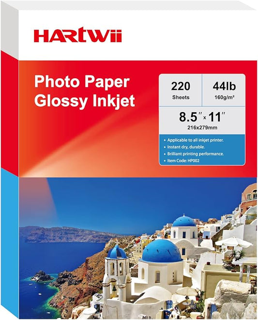 220 Sheets Photo Paper Glossy Inkjet 8.5x11 44lb 160Gsm A4 Letter Size Suitable for All Dye Ink Printers-DeskLoop Office
