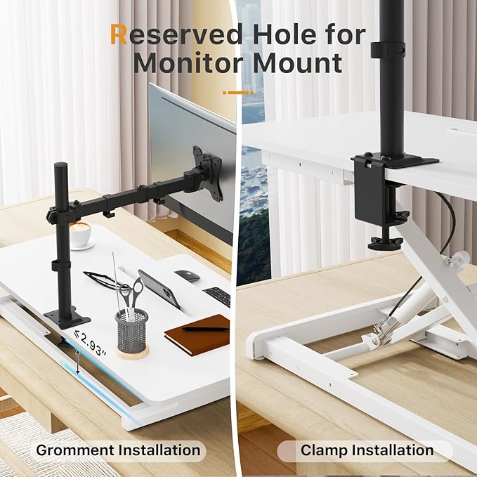 JOY worker Standing Desk Converter, 35" Wide Height Adjustable Sit Stand Up Desk Riser with Keyboard Tray, Desktop Workstation Riser for Home Office Computer Laptop, Particle Board, White-DeskLoop Office