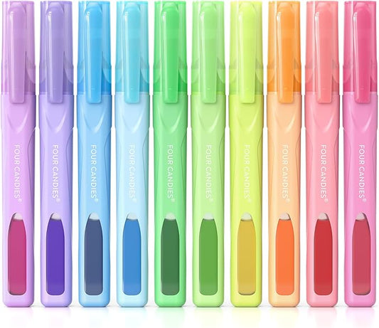 Four Candies Cute Pastel Highlighters, 10 PCS Highlighters Assorted Colors, Soft Chisel Tip, Clear Ink View, Aesthetic Highlighter Set for Organizing and Coloring & Back to School Supplies-DeskLoop Office