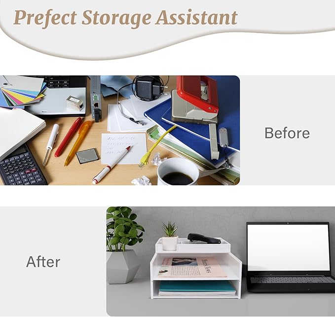 Stackable Letter Tray, 3 Pcs A4 Paper Tray, Desk Document File Organizer Set, Plastic Desk Paper Tray Organizer for A4 Paper Magazine, Receipts, Office Supplies,White-DeskLoop Office