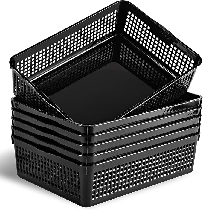 A4 Size Plastic Storage Basket,Desktop File Paper Letter Organizer Tray, 6-Packs (Black)-DeskLoop Office