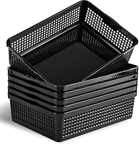 A4 Size Plastic Storage Basket,Desktop File Paper Letter Organizer Tray, 6-Packs (Black)-DeskLoop Office