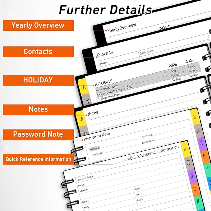 Daily Planner 2025-2026, July 2025 - December 2026, Yearly Monthly Weekly Daily Academic Calendar Planner, 18 Month with Tabs, Time Management Manual, 100GSM Thick Paper, A5 Size, Black-DeskLoop Office
