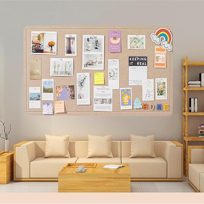 Foldable Large Bulletin Board, 60x36 Inches Cork Board Alternative, Large Felt Board Decorative Pin Board for Wall, Foldable Photo Board Self-Adhesive Vision Board with 36 Pushpins Khaki-DeskLoop Office