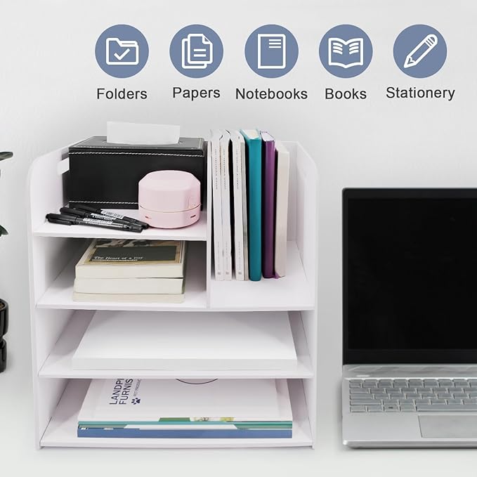 SONGWAY Desk File Organizer with Handle - Desktop File Sorter, Paper Storage Holder, Paper Letter Tray, Desk Organizers and Storage for Home Office School-DeskLoop Office