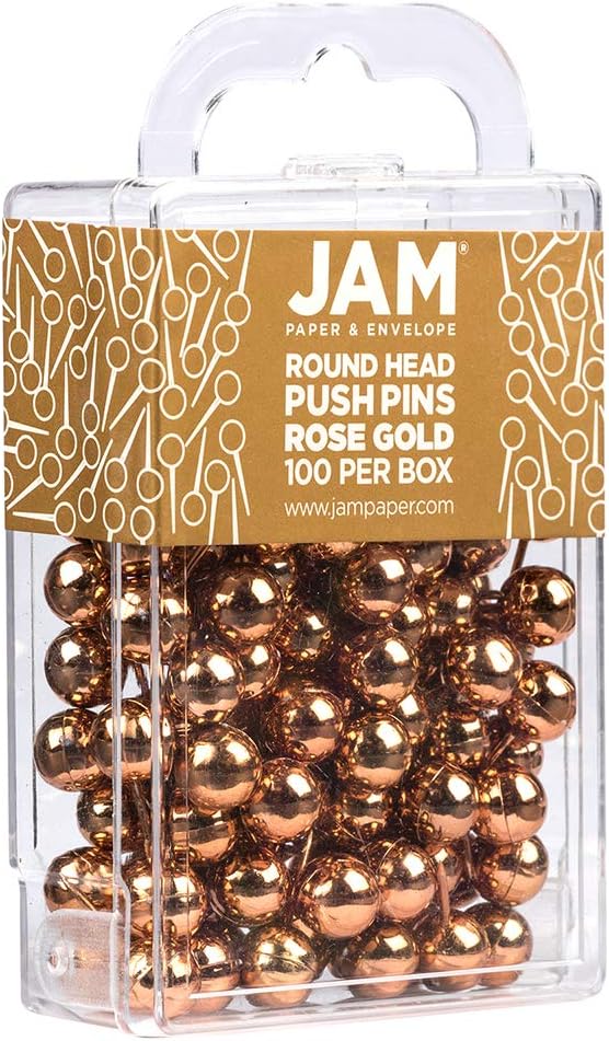 JAM PAPER Colorful Push Pins - Round Head Map Thumb Tacks - Rose Gold Pushpins - 100/Pack-DeskLoop Office