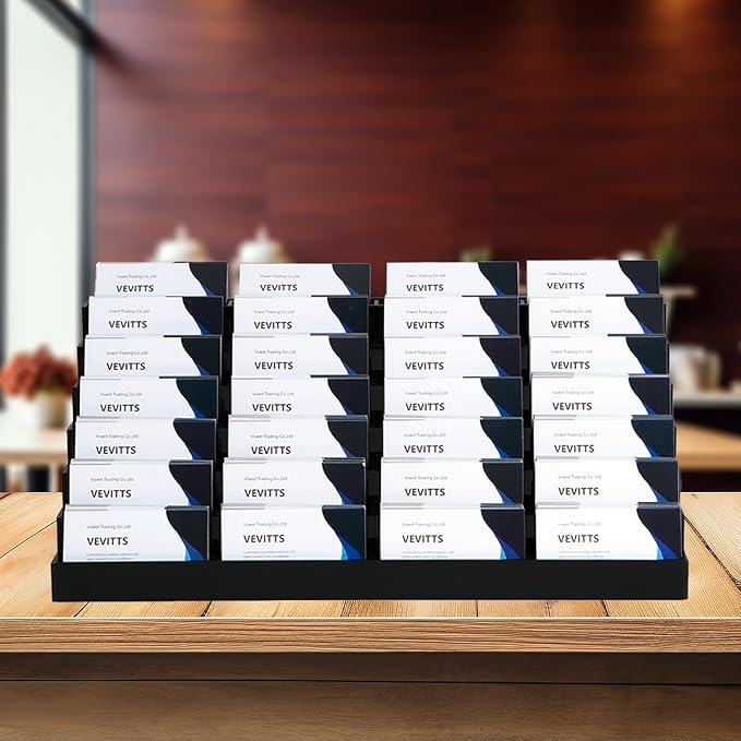 Acrylic Business Card Holder for Desk Multiple Business Card Holders 28 Slot 7 Tier Large Business Card Organizer Business Card Display Rack Black Plastic Business Card Stand for Home Office-DeskLoop Office