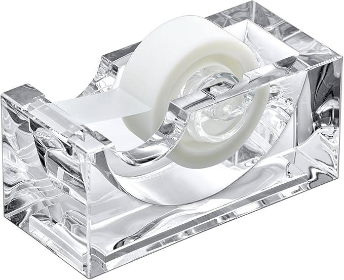 Amazing Abby - Tanya - Acrylic Tape Dispenser (1-Pack), Plastic Label Roll Holder, Clear Sticker Organizer, Perfect Office Desktop Storage Solution for Tapes, Labels, Stickers, and More-DeskLoop Office