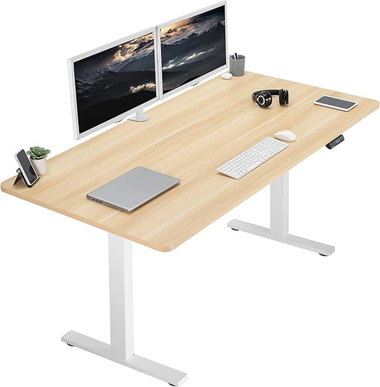 VIVO Electric 71 x 36 in Standing Desk, Memory Height Adjustment, 1B Series, Light Wood Top White Frame, DESK-KIT-1W7C-36-DeskLoop Office