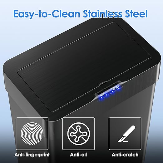 AthLike Sensor Trash Can, Touchless Motion Sensor Trash Bin, Smart Automatic Garbage Can with Soft-Close Lid, Bag Retainer Ring and Display Light,for Kitchen,Living Room Office (Black, 21.1 Gal)-DeskLoop Office