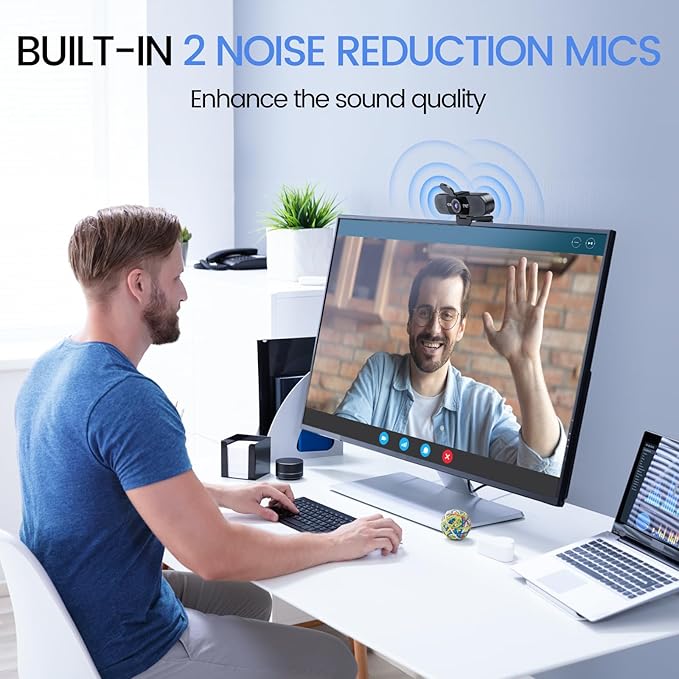 EMEET 1080P Webcam with Microphone, C960 Web Cam, 2 Mics, 90° FOV, USB Type-A & A-to-C Adapter, Plug&Play Computer Camera for Online Calling, Zoom/Teams/Facetime, Switch 2 Camera Support, 2025 Version-DeskLoop Office